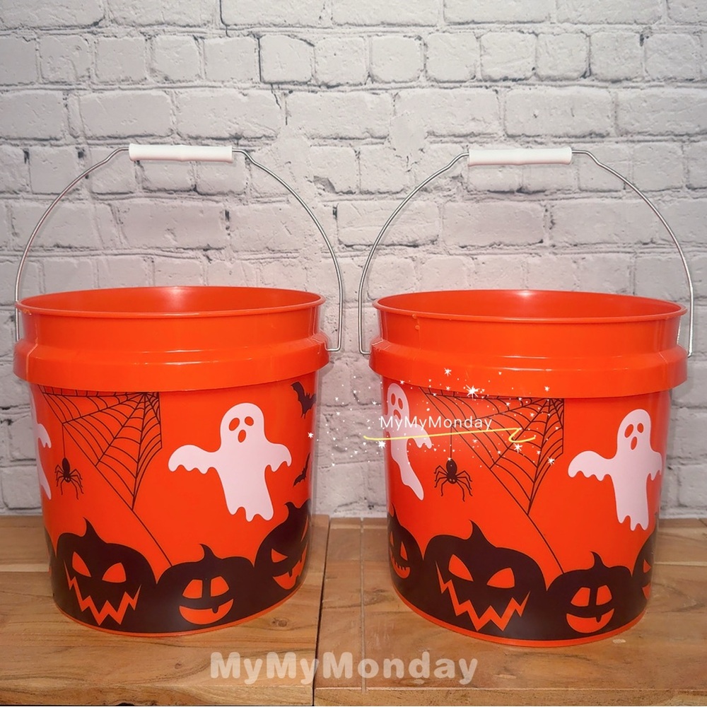 2 X Home Depot Halloween Ghost Pumpkin Bat Trick or Treat Bucket 2 Gal - Picture 2 of 4